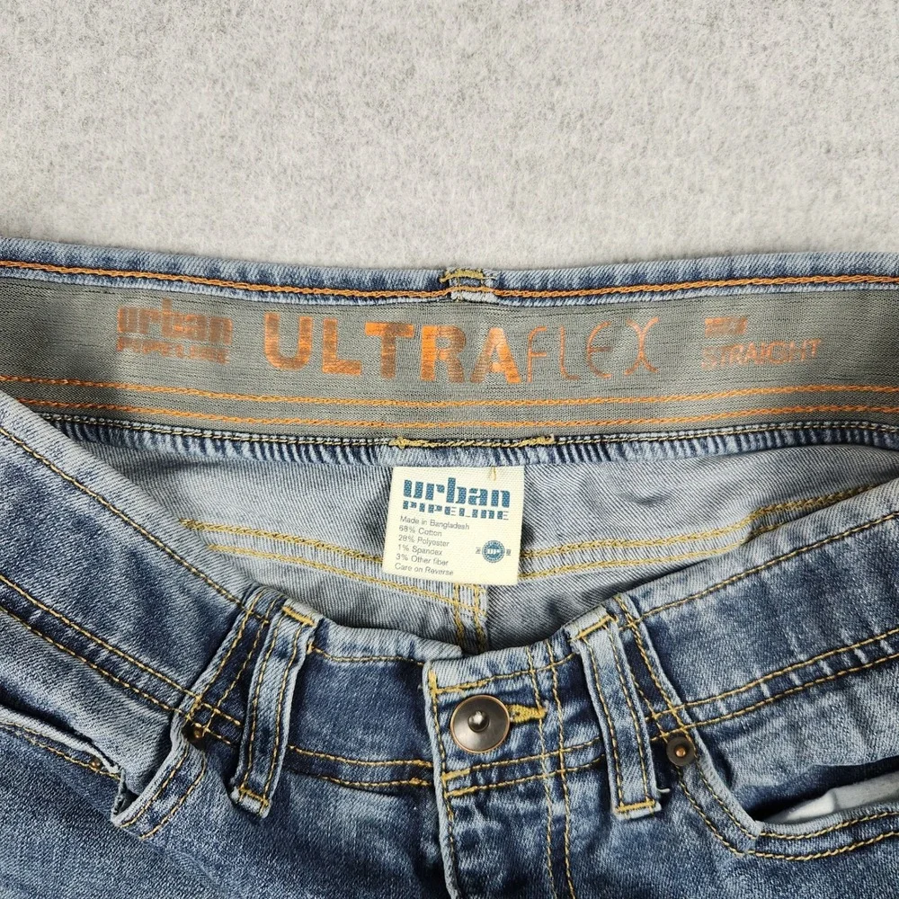 Urban Pipeline Jeans Men W30 Blue Denim Whiskered Medium Wash Ultraflex Straight